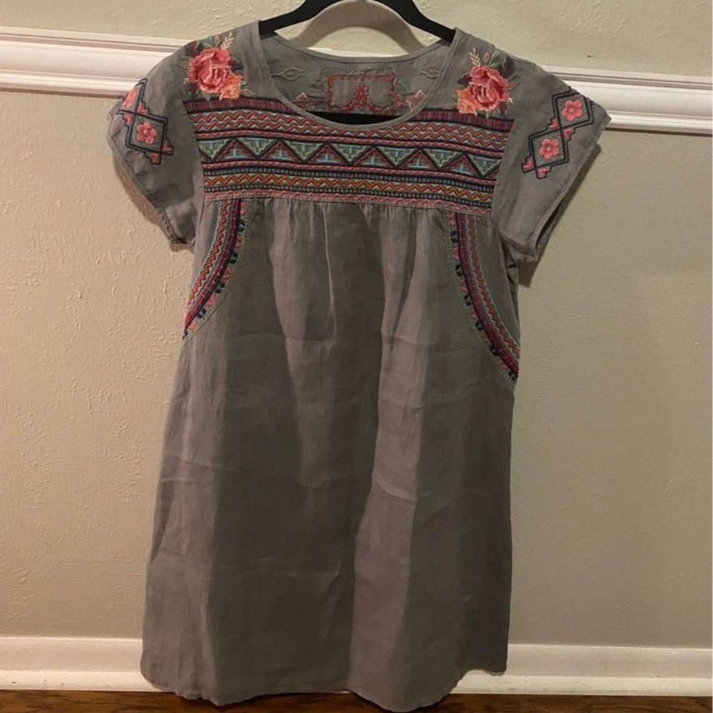 Johnny Was Embroidered Dress - Gray